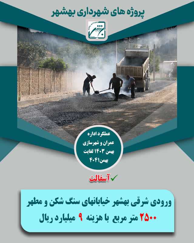 چکیده عملکرد حوزه عمران  و شهرسازی در بخش اسفالت  از بهمن 403 لغایت  بهمن 1404 ( ارقام ریال )