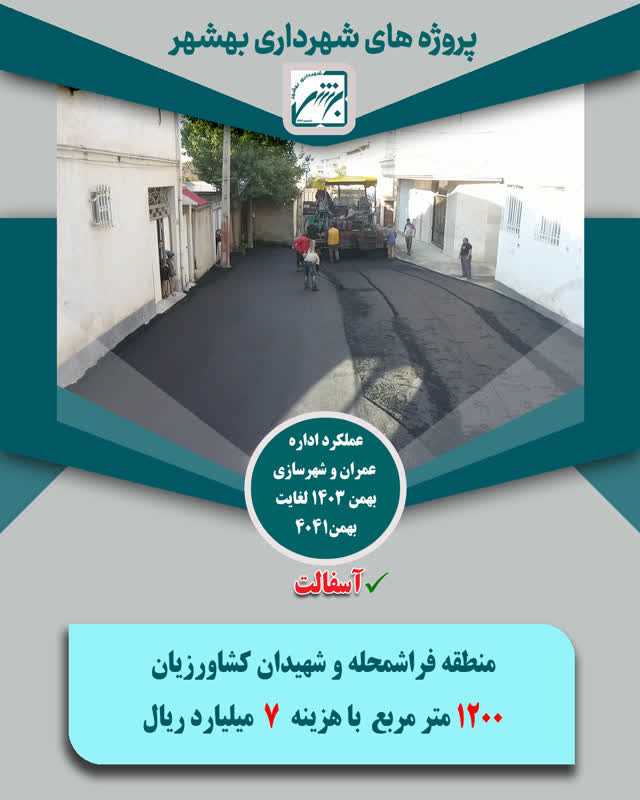 چکیده عملکرد حوزه عمران  و شهرسازی در بخش اسفالت  از بهمن 403 لغایت  بهمن 1404 ( ارقام ریال )