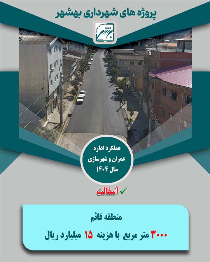 تخصیص1033 میلیارد ریال از منابع شهرداری بهشهر به 165 هزار متر مربع پروژه آسفالت در معابر ویژه سال  1404
