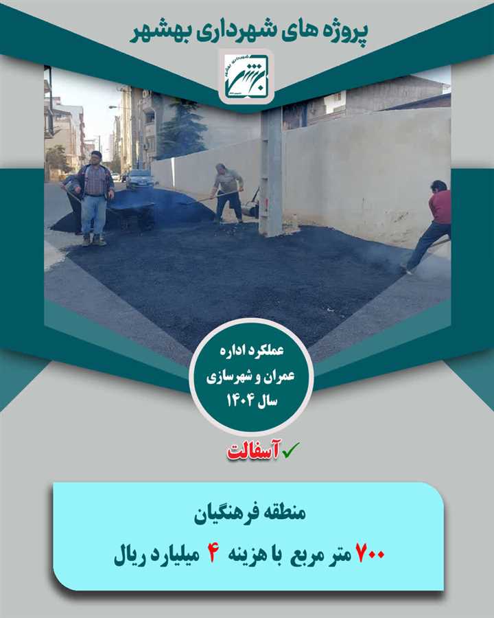 تخصیص1033 میلیارد ریال از منابع شهرداری بهشهر به 165 هزار متر مربع پروژه آسفالت در معابر ویژه سال  1404