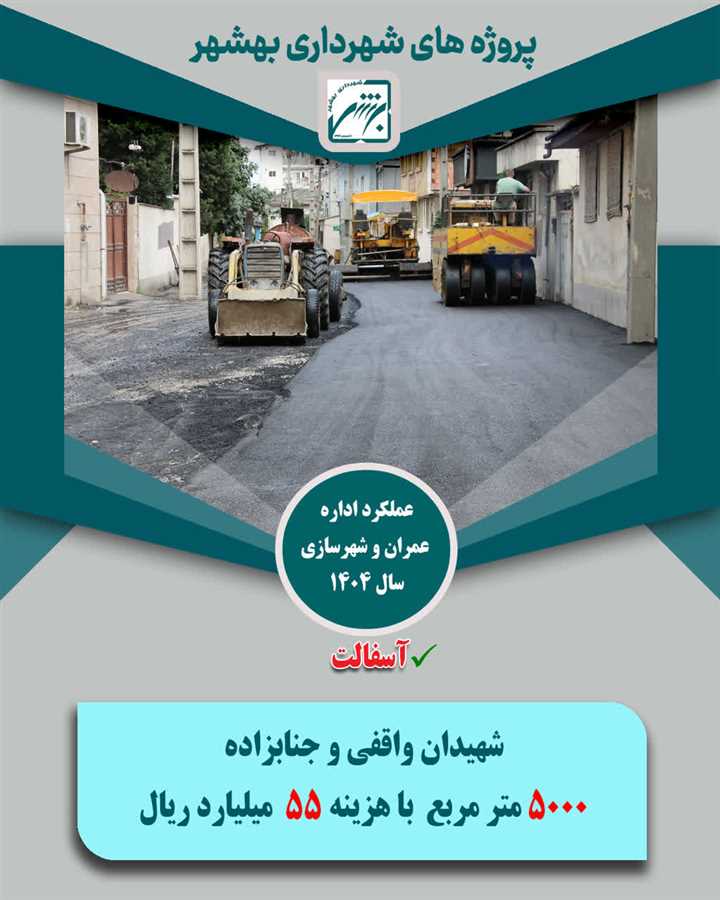 تخصیص1033 میلیارد ریال از منابع شهرداری بهشهر به 165 هزار متر مربع پروژه آسفالت در معابر ویژه سال  1404