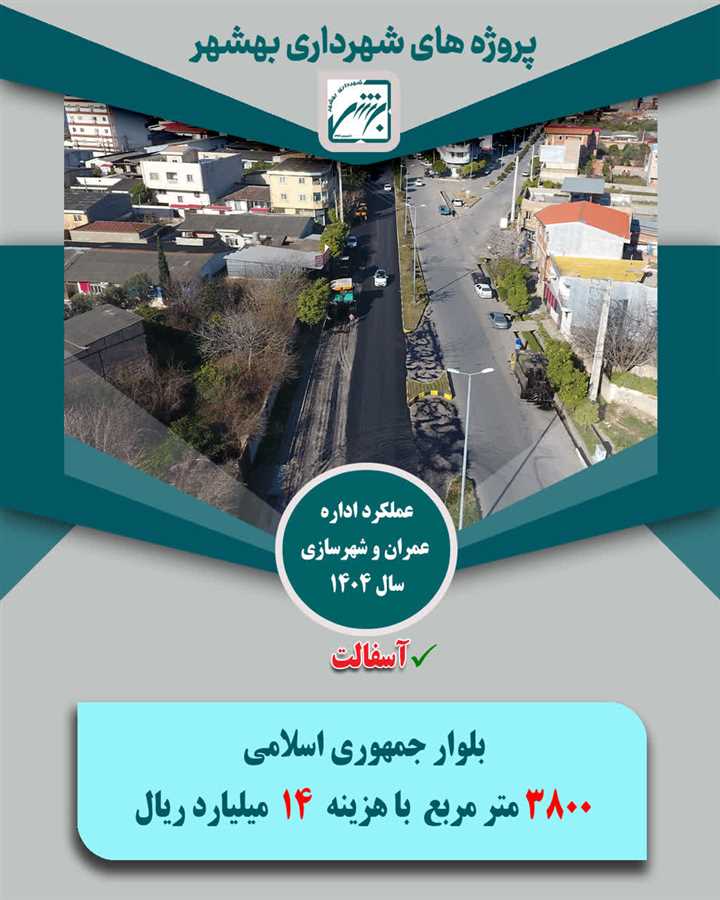 تخصیص1033 میلیارد ریال از منابع شهرداری بهشهر به 165 هزار متر مربع پروژه آسفالت در معابر ویژه سال  1404