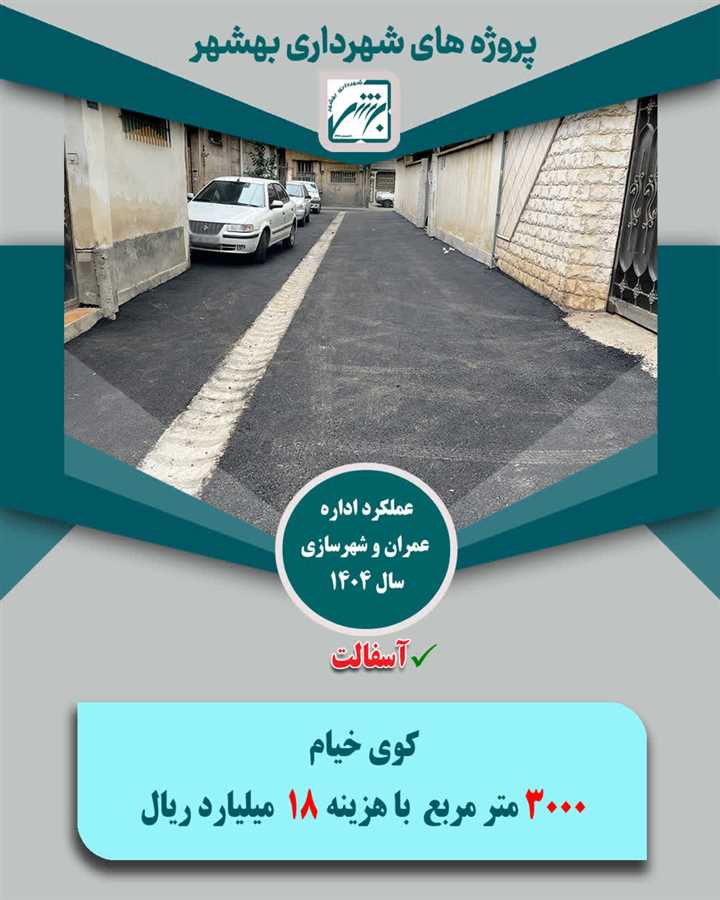 تخصیص1033 میلیارد ریال از منابع شهرداری بهشهر به 165 هزار متر مربع پروژه آسفالت در معابر ویژه سال  1404