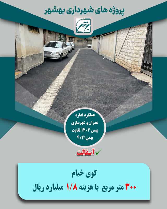 چکیده عملکرد حوزه عمران  و شهرسازی در بخش اسفالت  از بهمن 403 لغایت  بهمن 1404 ( ارقام ریال )